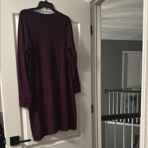 Elegant Burgundy Long Sleeve (with ruffles) Sweater Dress - Picture 3 of 4